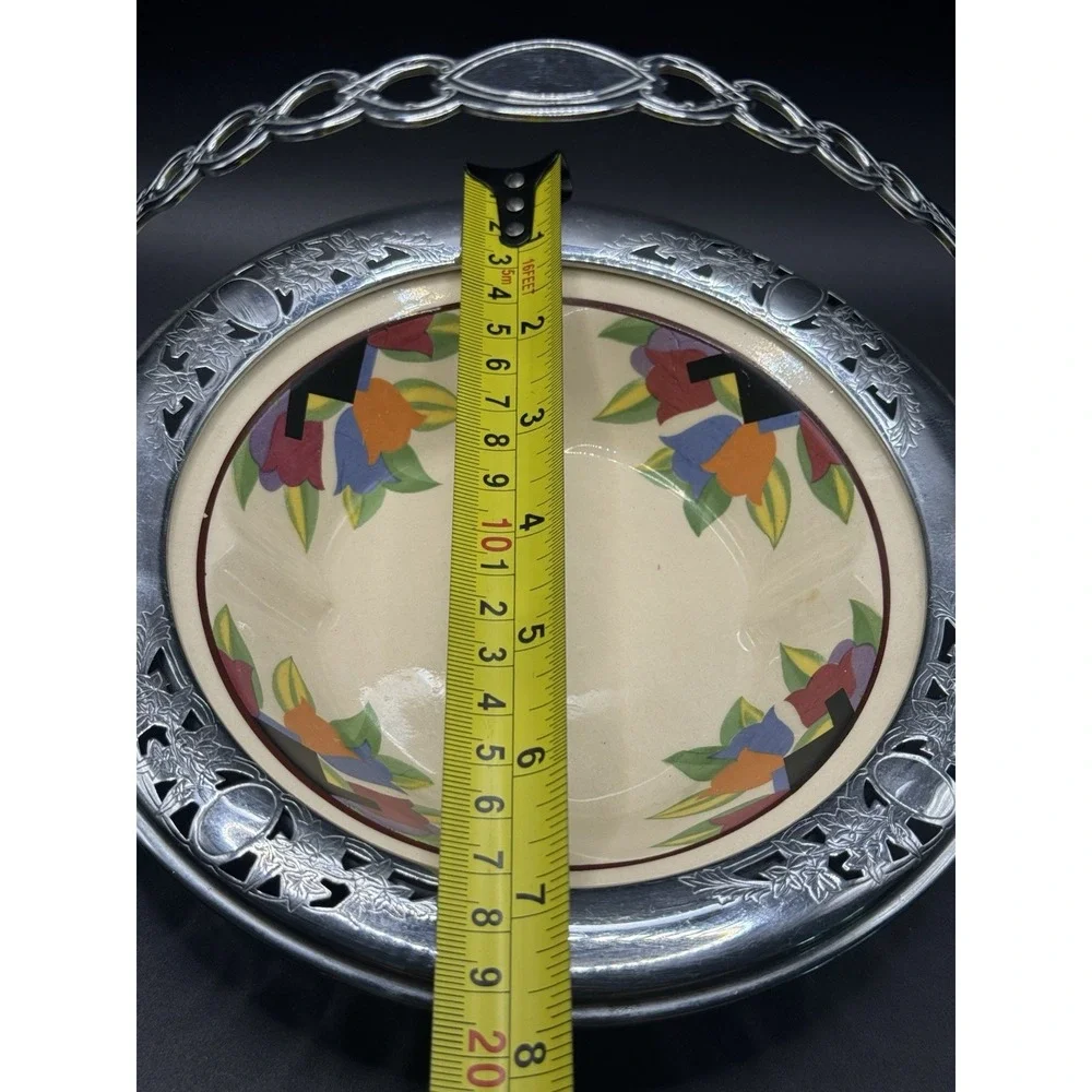 Art Deco Umbertone Farberware Leigh Potters Tulip Chrome Basket Dish Bowl